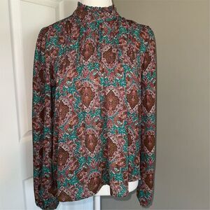 Joie Paisley Print Blouse Women's M‎ Multicolor Mock Neck Long Sleeve